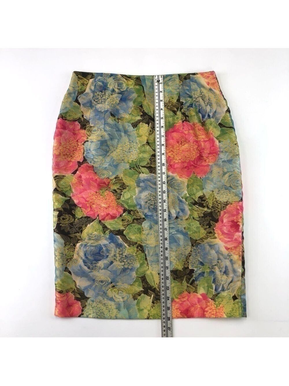 MONDI Vintage pencil skirt  green rose jacquard floral print Size 42 Size 12ish - Picture 3 of 13